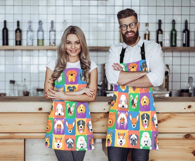 WONDERTIFY Dog Apron,Various Breed Family Pet Dog Collection Picture Bib Apron with Adjustable Neck for Men Women,Suitable for Home Kitchen Cooking Waitress Chef Grill Bistro Baking BBQ Apron - Image 2
